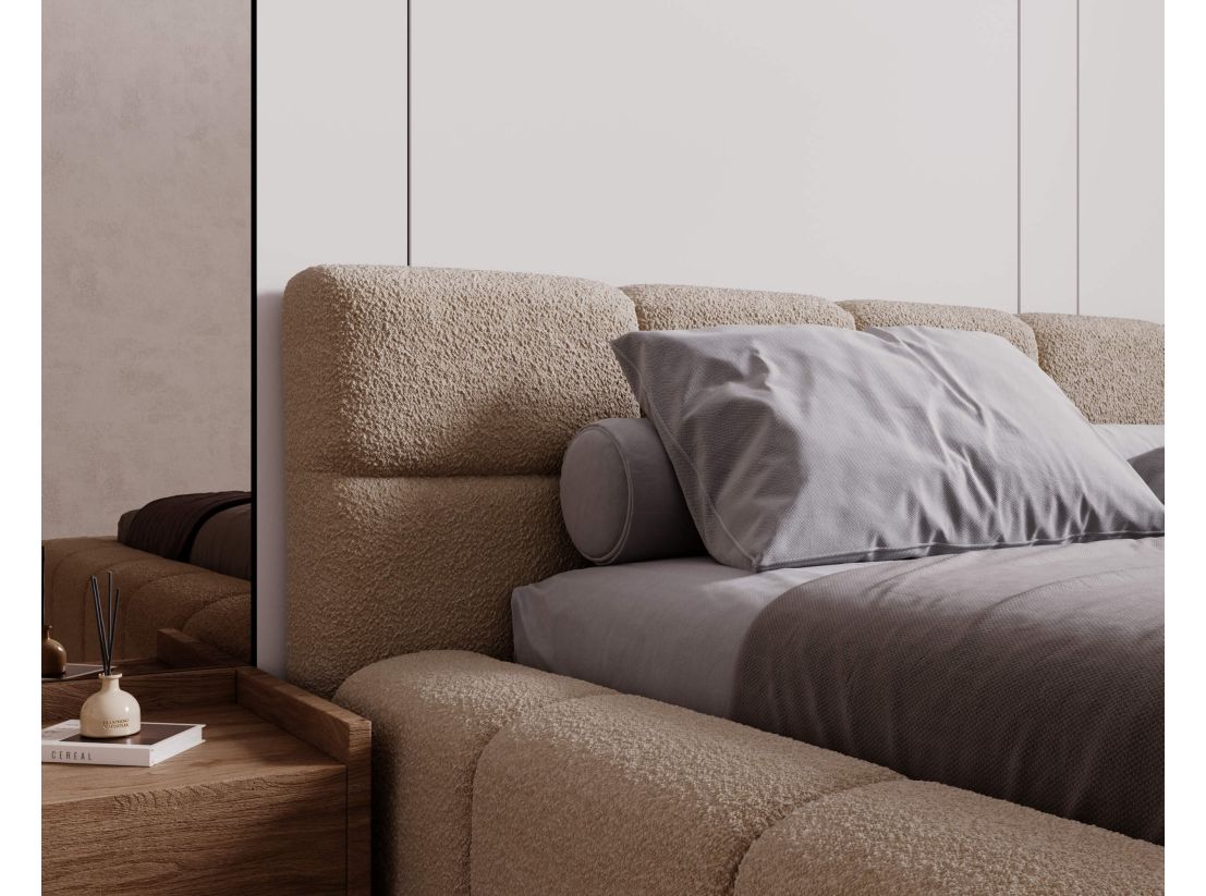 Lit coffre BELLO en tissu bouclette - Dimensions du couchage : 160 x 200 cm