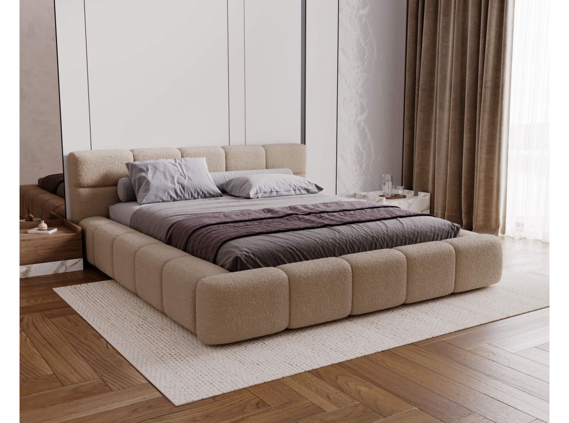 Lit coffre BELLO en tissu bouclette - Dimensions du couchage : 160 x 200 cm