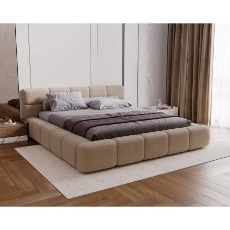 Lit coffre BELLO en tissu bouclette - Dimensions du couchage : 140 x 200 cm