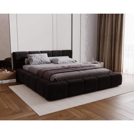 Lit coffre BELLO finition velours - Dimensions du couchage : 140 x 200 cm