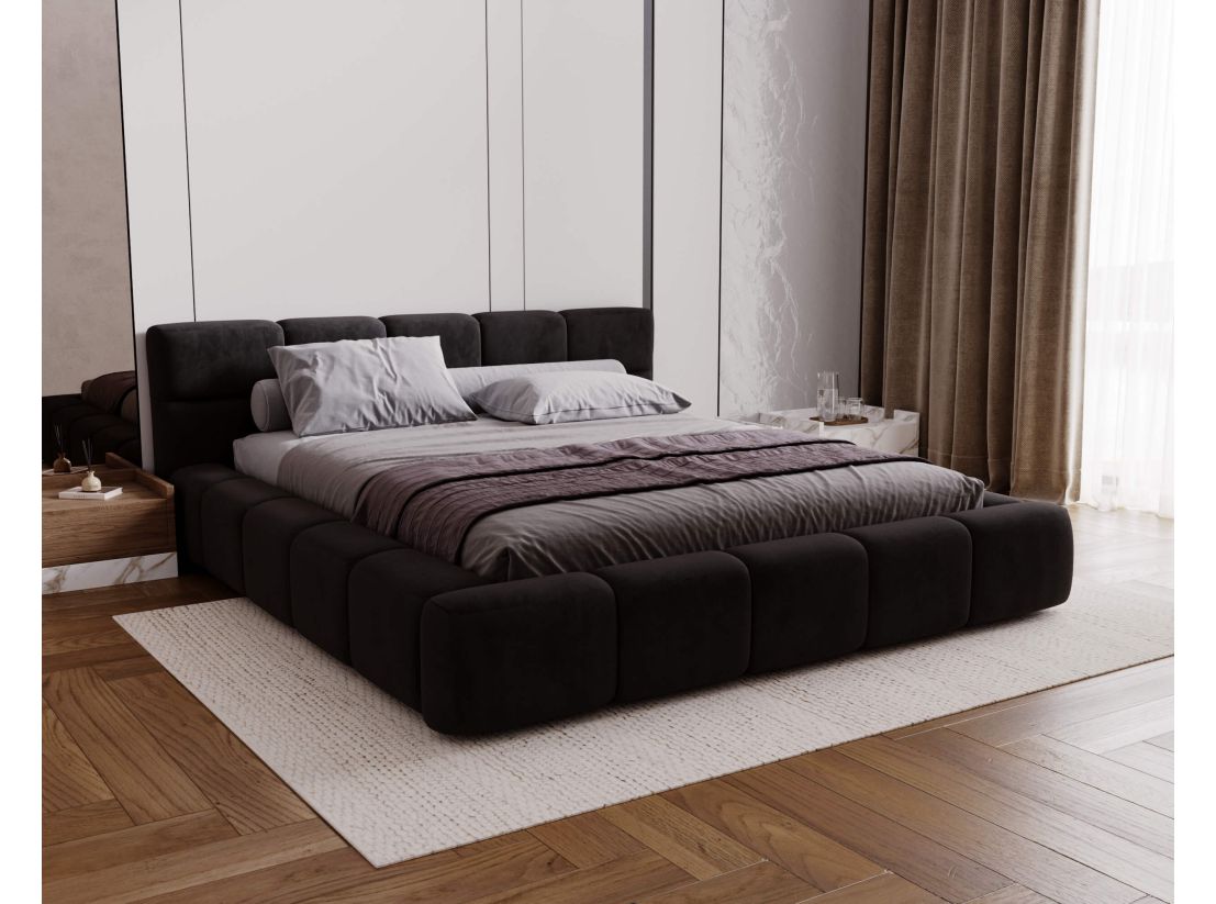 Lit coffre BELLO finition velours - Dimensions du couchage : 140 x 200 cm