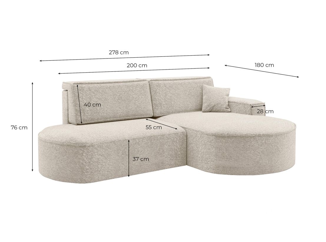 Canapé d'angle convertible MARLO 4 places en tissu chenille