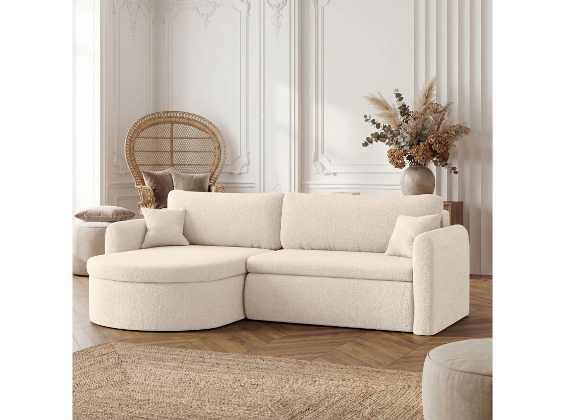 Canapé d'angle convertible et réversible VERA 4 places en tissu bouclette