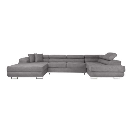 Canapé panoramique FLAVIO convertible 6 places avec 2 coffres en tissu