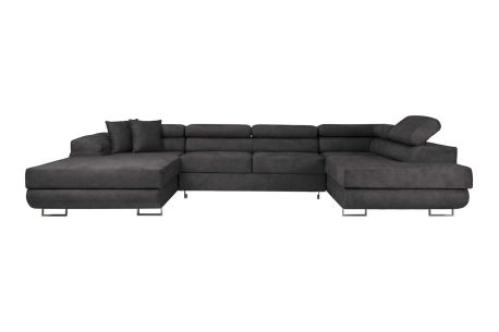 Canapé panoramique FLAVIO convertible 6 places avec 2 coffres en tissu
