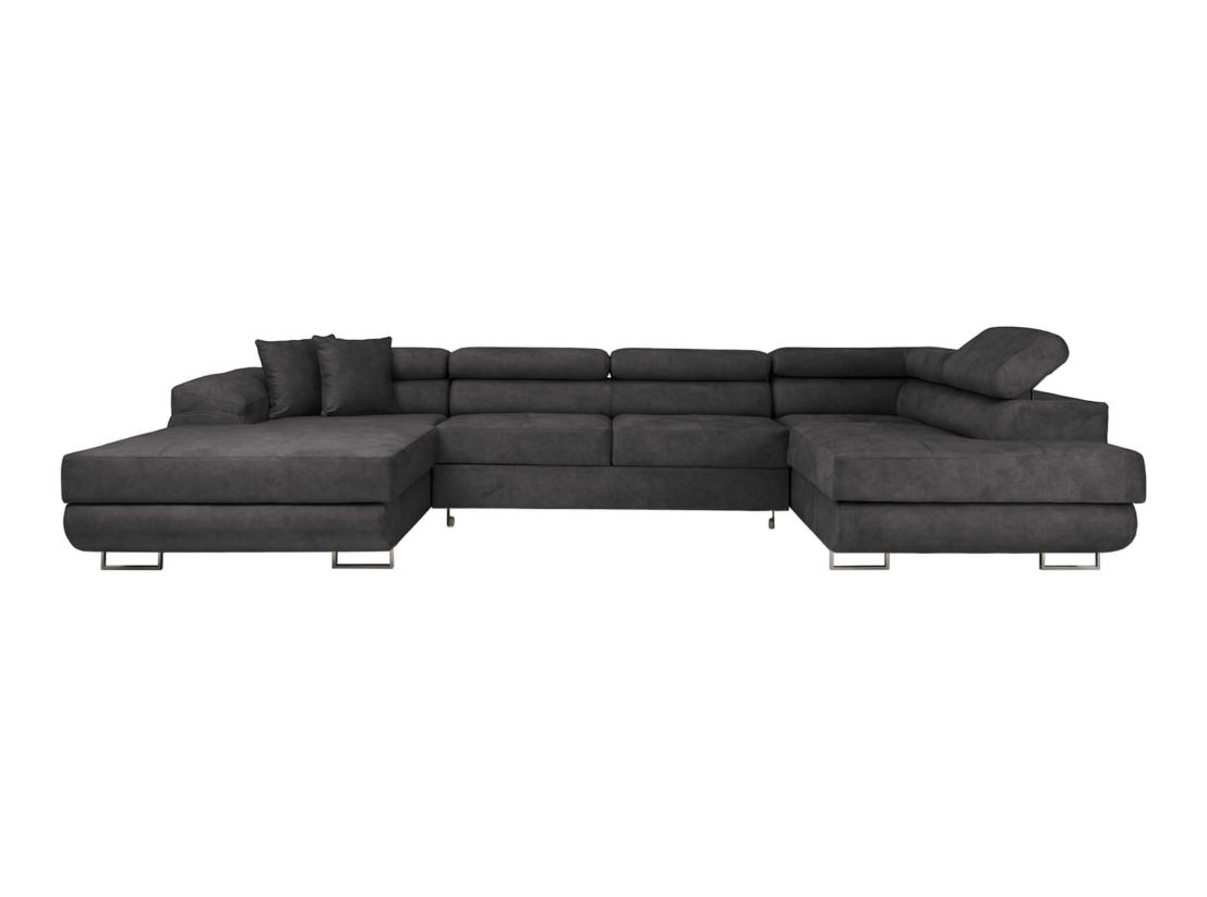 Canapé panoramique FLAVIO convertible 6 places avec 2 coffres en tissu