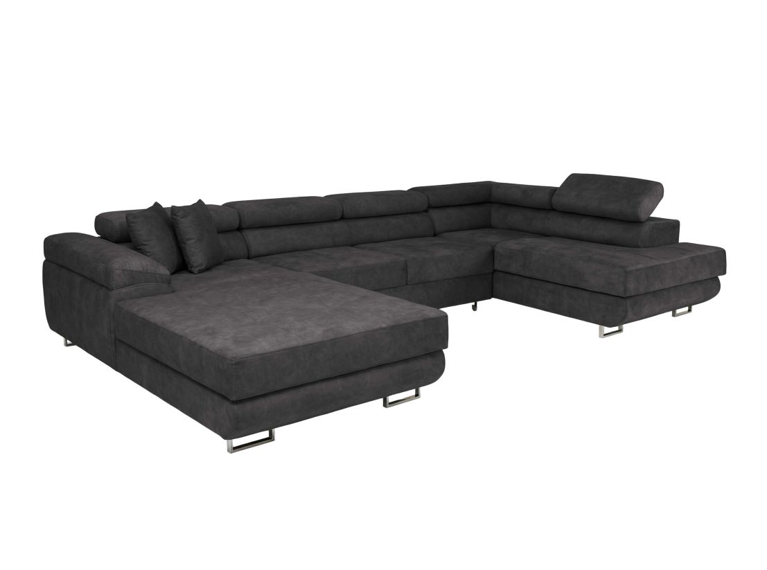 Canapé panoramique FLAVIO convertible 6 places avec 2 coffres en tissu