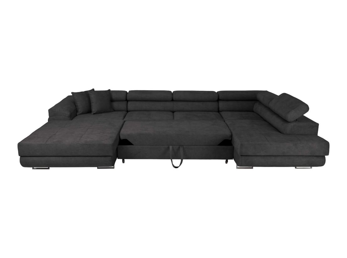 Canapé panoramique FLAVIO convertible 6 places avec 2 coffres en tissu