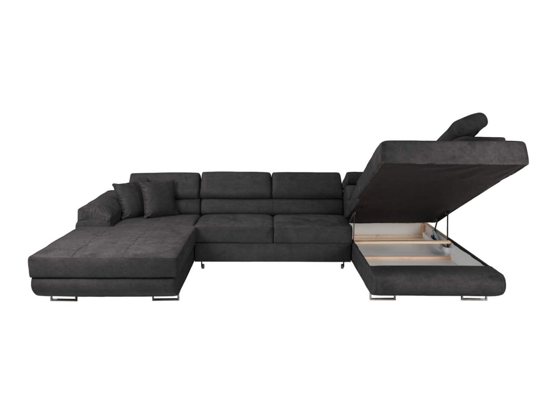 Canapé panoramique FLAVIO convertible 6 places avec 2 coffres en tissu