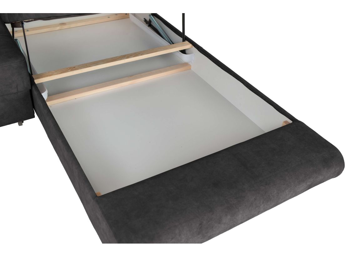 Canapé panoramique FLAVIO convertible 6 places avec 2 coffres en tissu