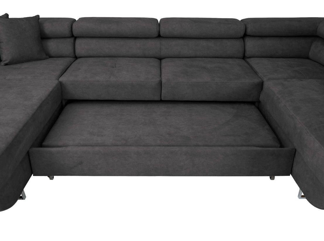 Canapé panoramique FLAVIO convertible 6 places avec 2 coffres en tissu