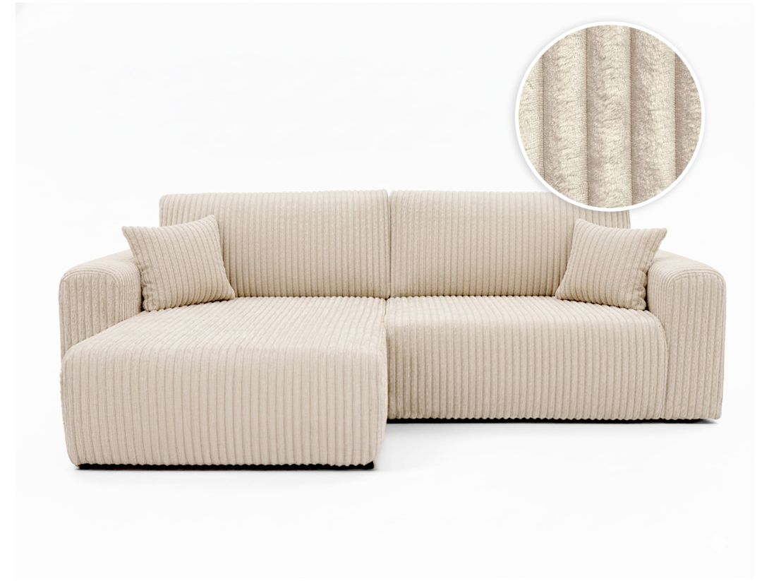 Canapé d'angle compact ALYA réversible et convertible 4 places en velours cotelé épais