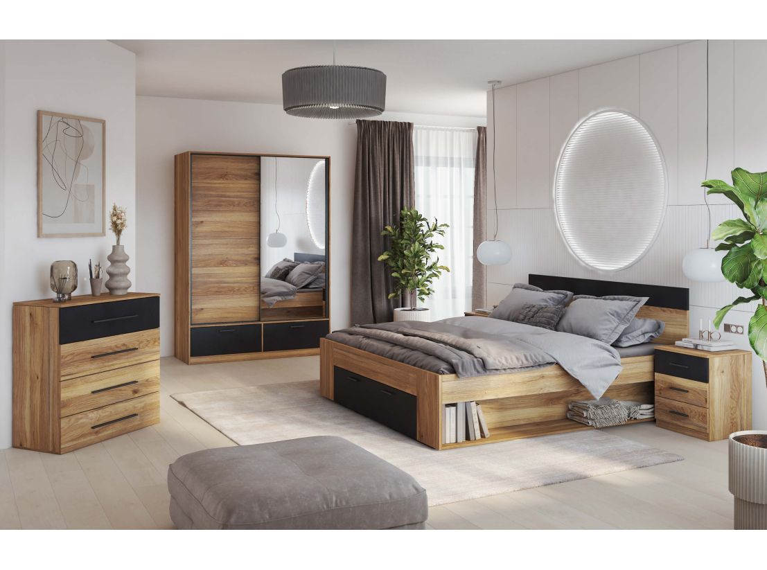 Armoire 2 portes et 2 tiroirs ORION avec miroir 150cm