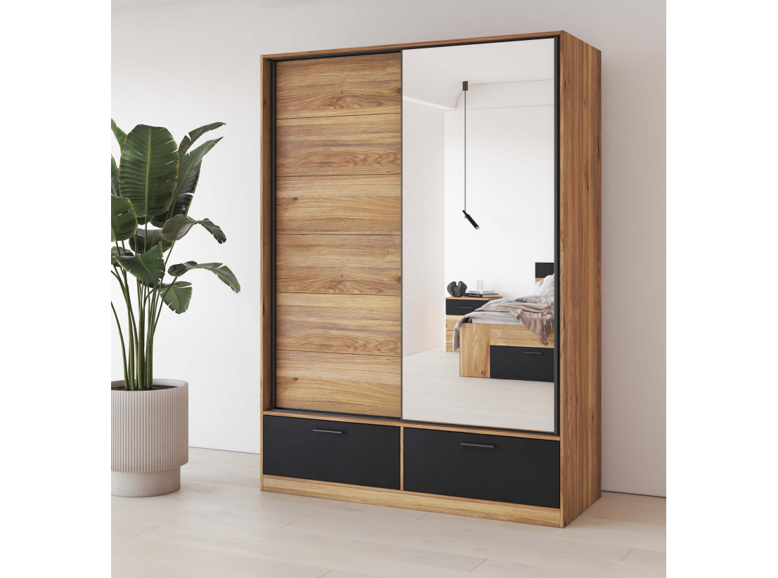 Armoire 2 portes et 2 tiroirs ORION avec miroir 150cm