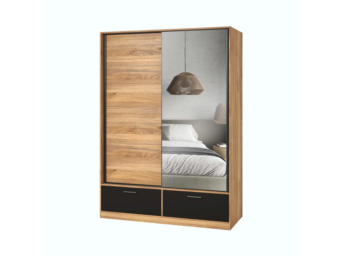 Armoire 2 portes et 2 tiroirs ORION avec miroir 150cm