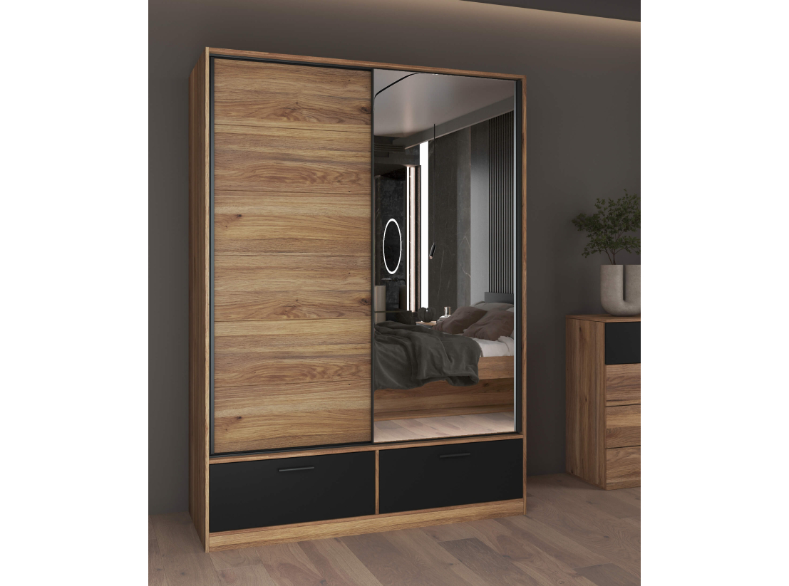 Armoire 2 portes et 2 tiroirs ORION avec miroir 150cm
