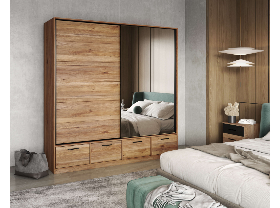 Armoire 2 portes et 2 tiroirs ORION avec miroir 180cm