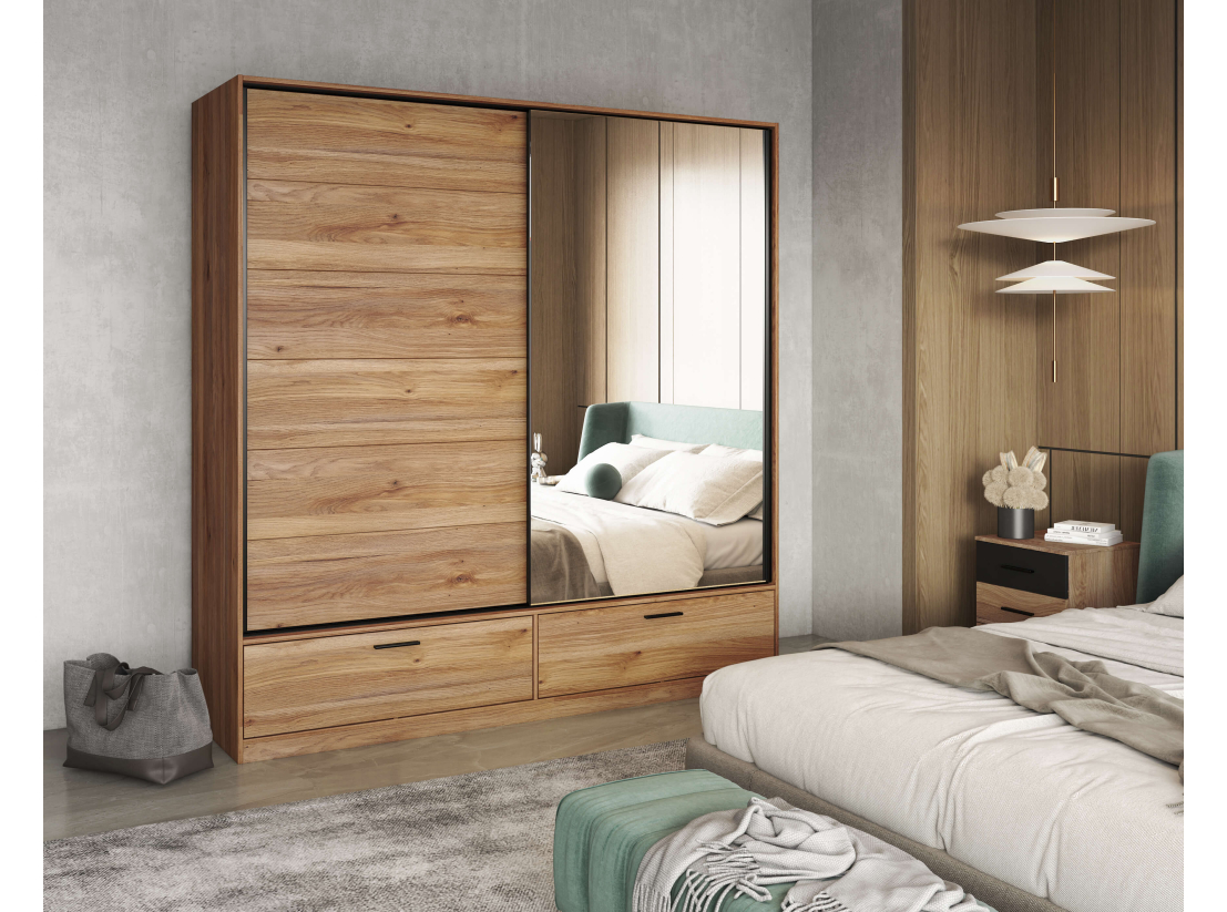 Armoire 2 portes et 2 tiroirs ORION avec miroir 180cm