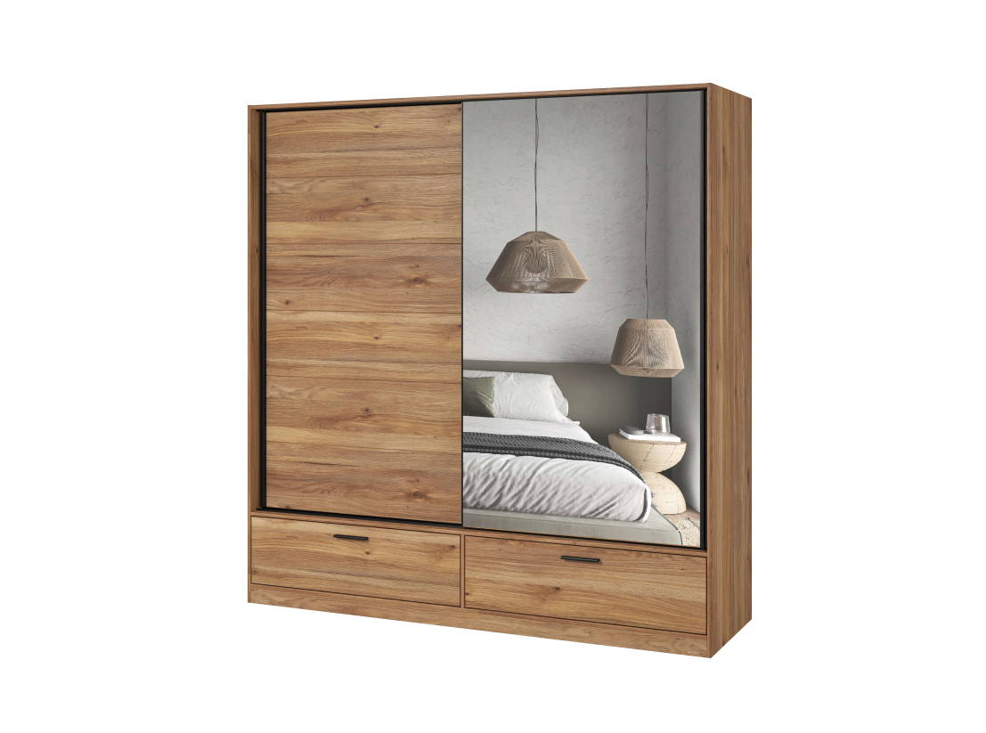 Armoire 2 portes et 2 tiroirs ORION avec miroir 180cm