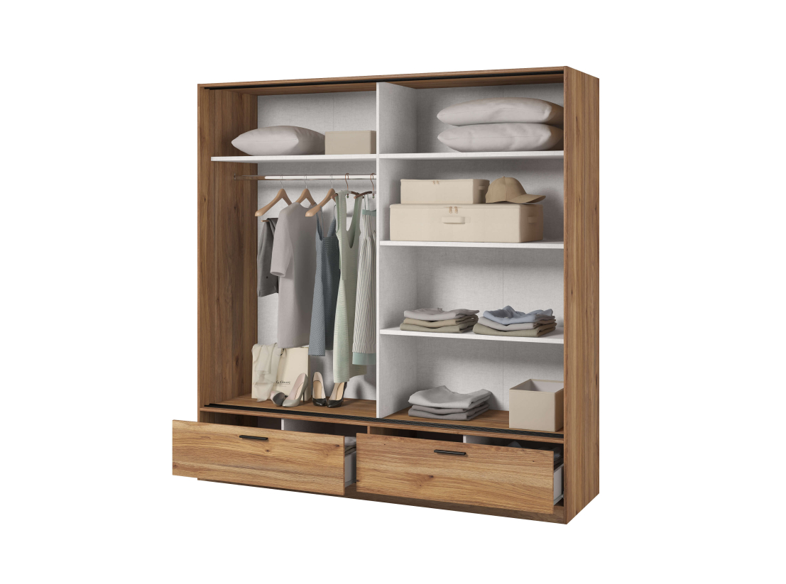 Armoire 2 portes et 2 tiroirs ORION avec miroir 180cm