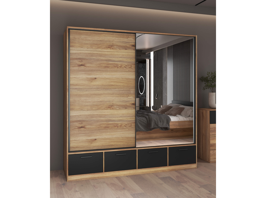 Armoire 2 portes et 4 tiroirs ORION avec miroir