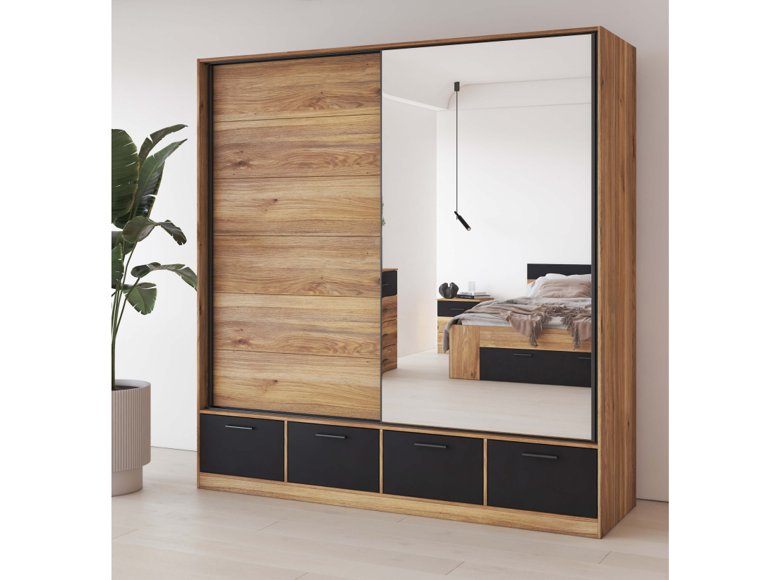 Armoire 2 portes et 4 tiroirs ORION avec miroir