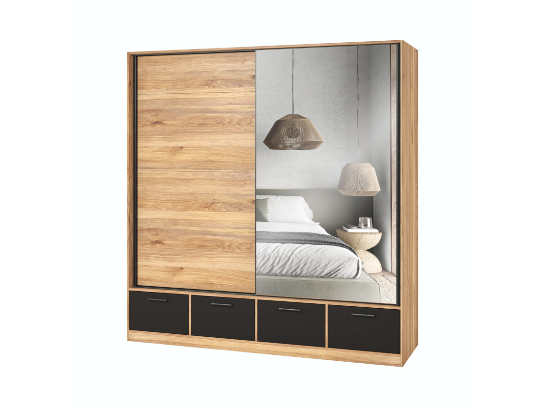 Armoire 2 portes et 4 tiroirs ORION avec miroir
