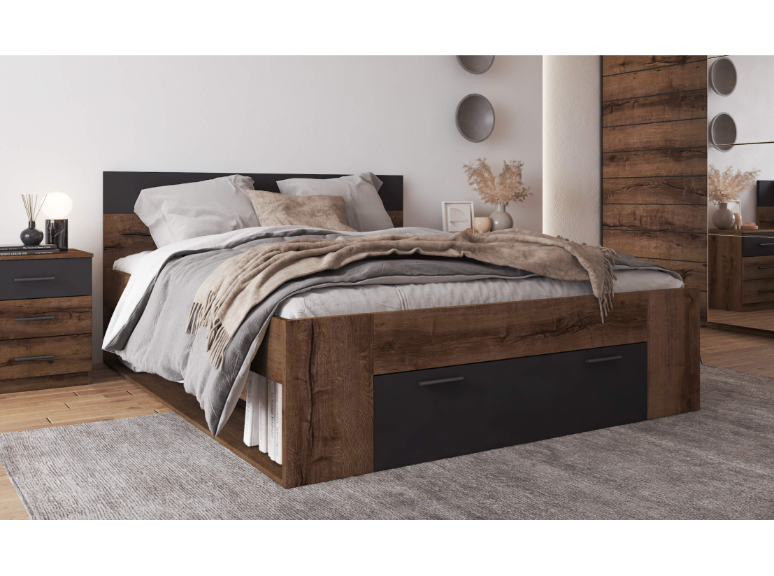 Cadre de lit avec tiroir ORION - Dimensions du couchage : 160 x 200 cm
