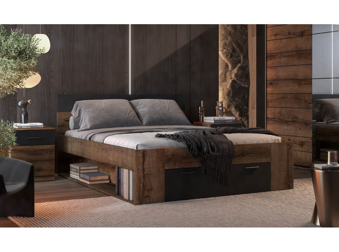 Cadre de lit avec tiroir ORION - Dimensions du couchage : 160 x 200 cm