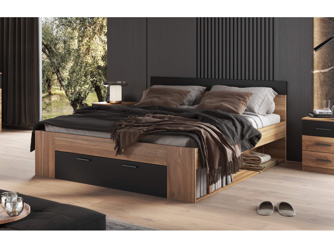 Cadre de lit avec tiroir ORION - Dimensions du couchage : 180 x 200 cm