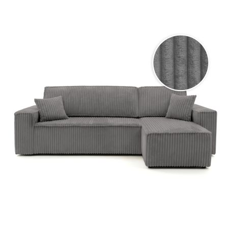 Canapé d'angle convertible 4 places FARAH réversible en velours cotelé épais