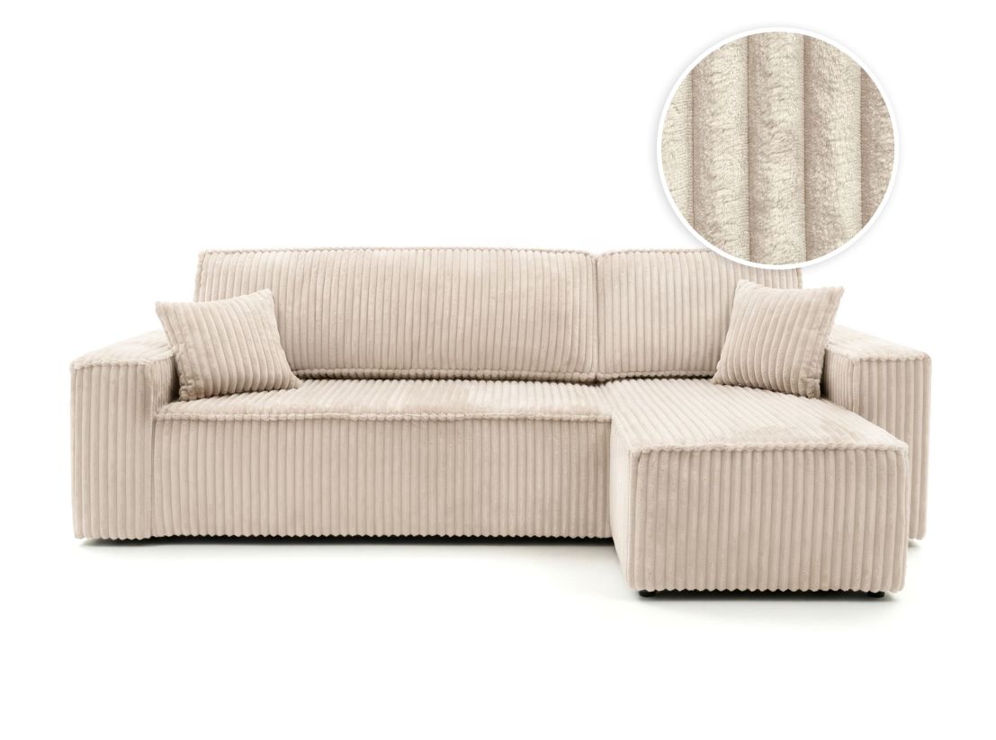 Canapé d'angle convertible 4 places FARAH réversible en velours cotelé épais