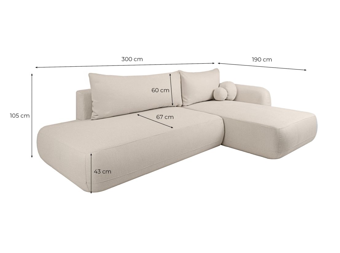 Canapé d'angle convertible FABIO 5 places en tissu texturé