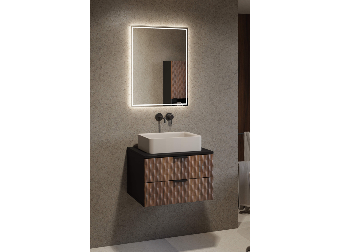 Meuble sous vasque mural NUAGE 60 cm – Panneaux mélaminés – 2 tiroirs gain de place