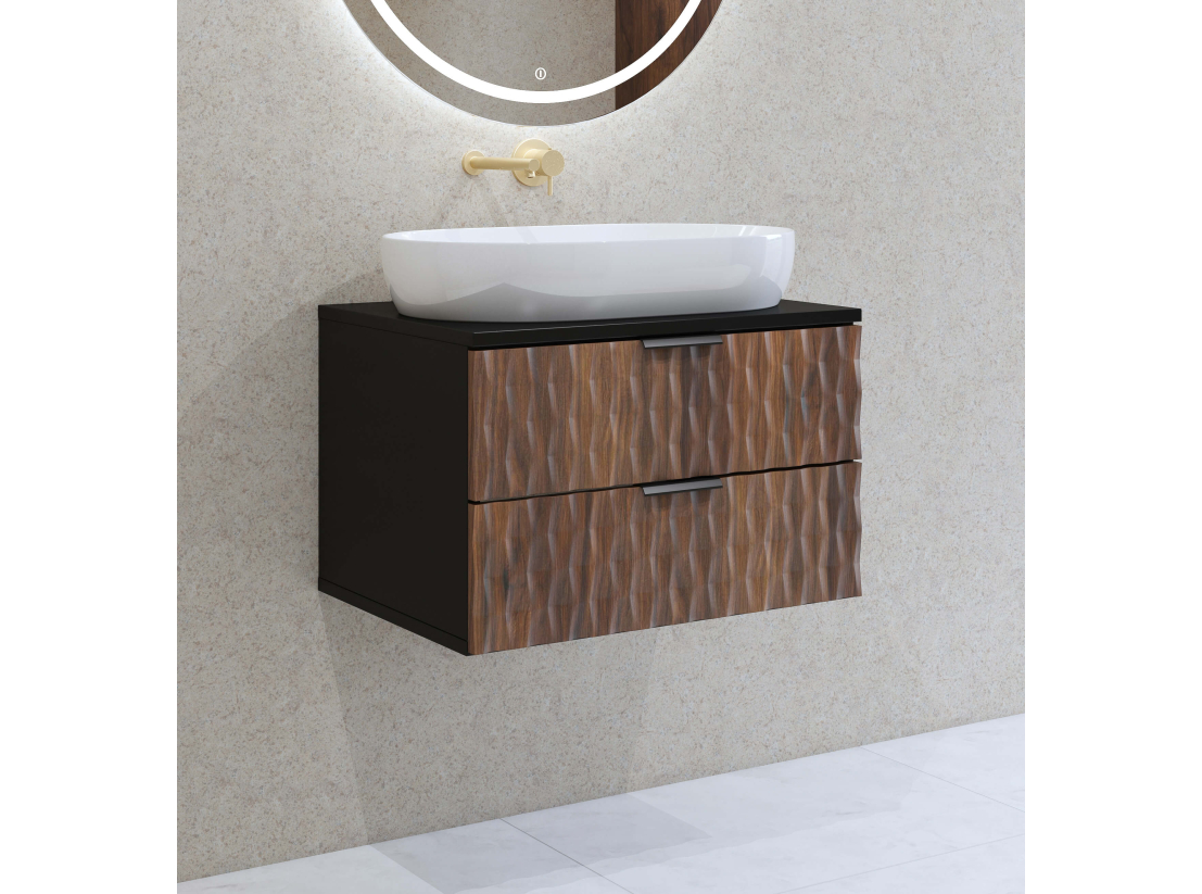 Meuble sous vasque mural NUAGE 60 cm – Panneaux mélaminés – 2 tiroirs gain de place