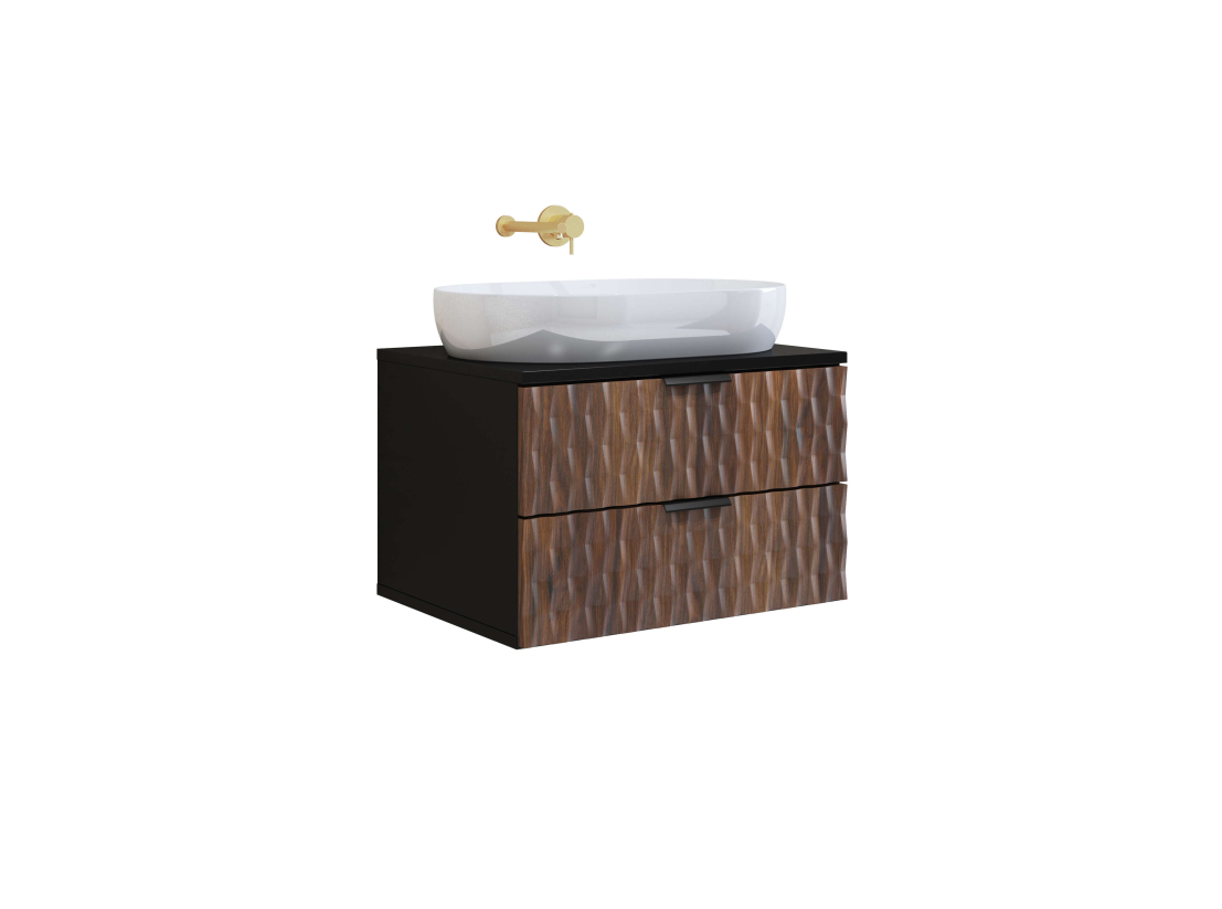 Meuble sous vasque mural NUAGE 60 cm – Panneaux mélaminés – 2 tiroirs gain de place