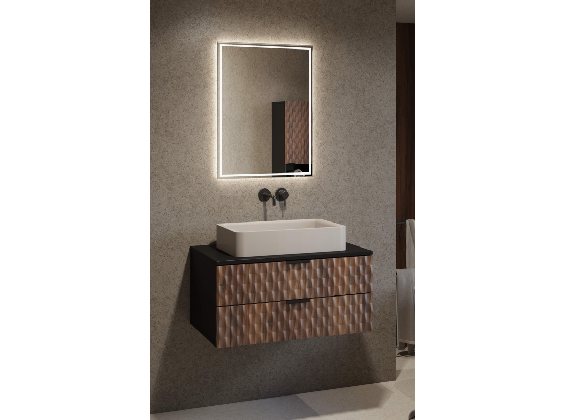 Meuble sous vasque mural NUAGE 80 cm – Panneaux mélaminés – 2 tiroirs gain de place