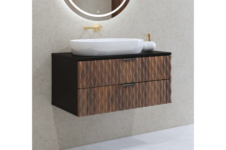 Meuble sous vasque mural NUAGE 80 cm – Panneaux mélaminés – 2 tiroirs gain de place