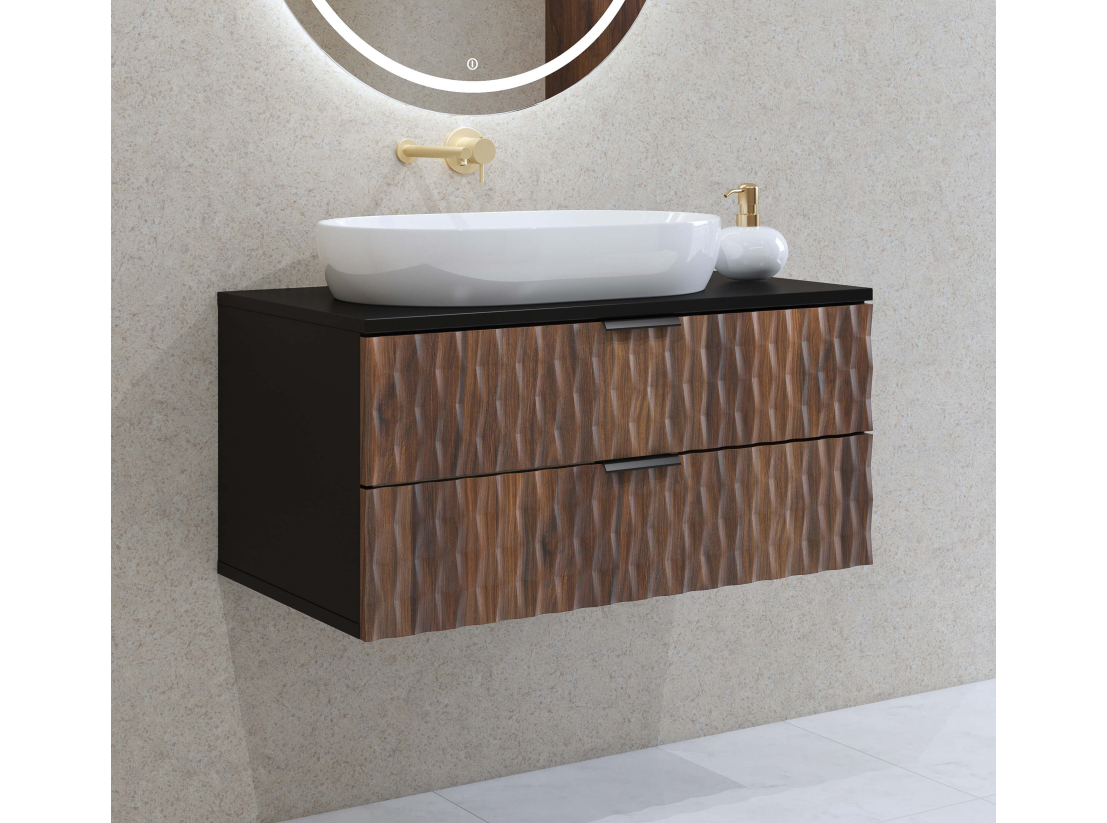 Meuble sous vasque mural NUAGE 80 cm – Panneaux mélaminés – 2 tiroirs gain de place