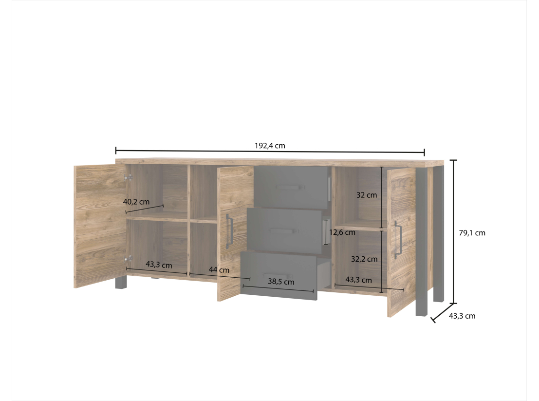 Buffet avec 3 portes et 3 tiroirs SOLAN
