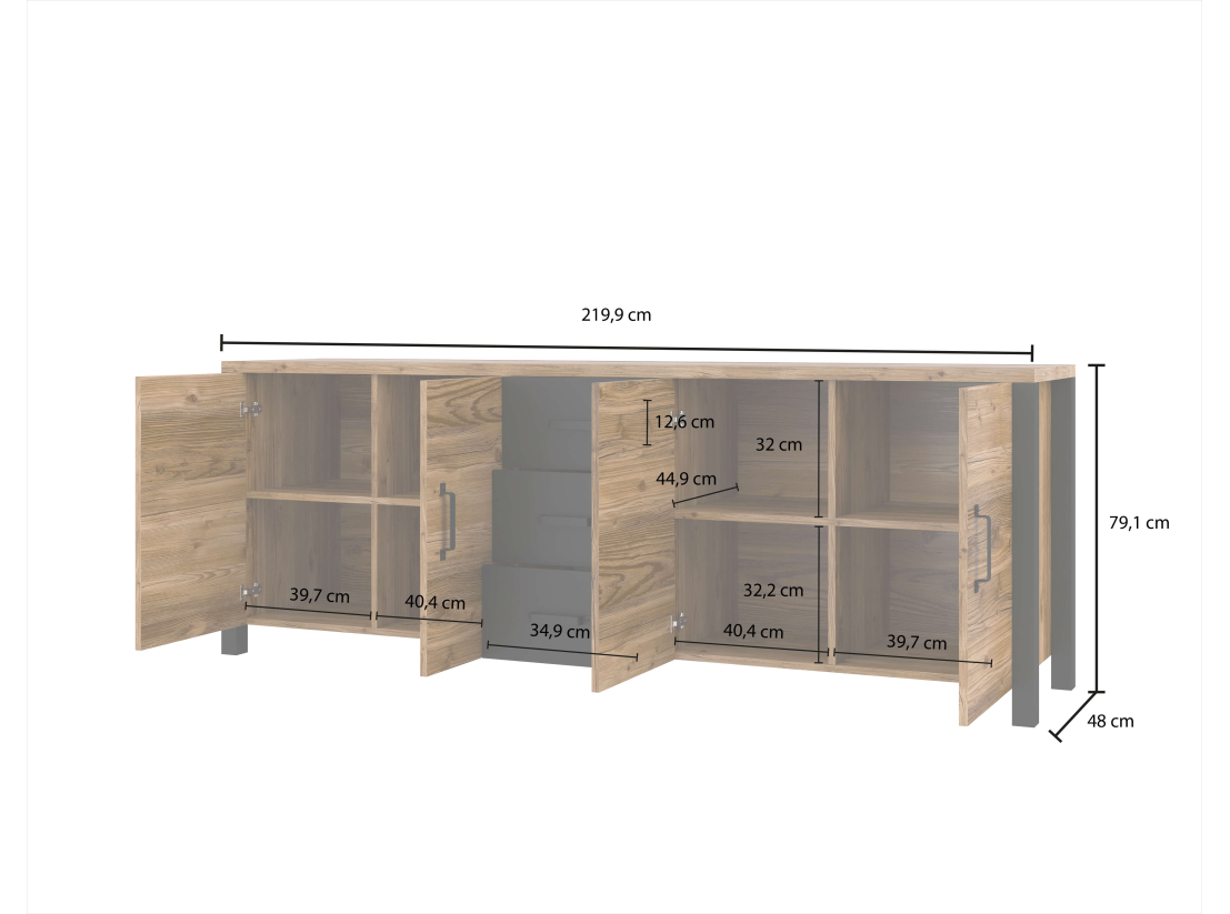 Buffet avec 4 portes et 3 tiroirs SOLAN