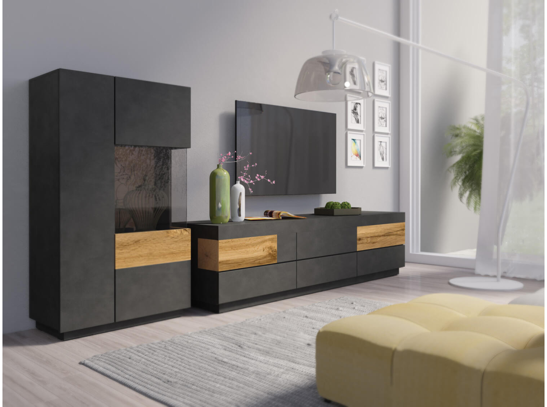 Buffet lumineux LUMINA – Mélaminé finition chêne