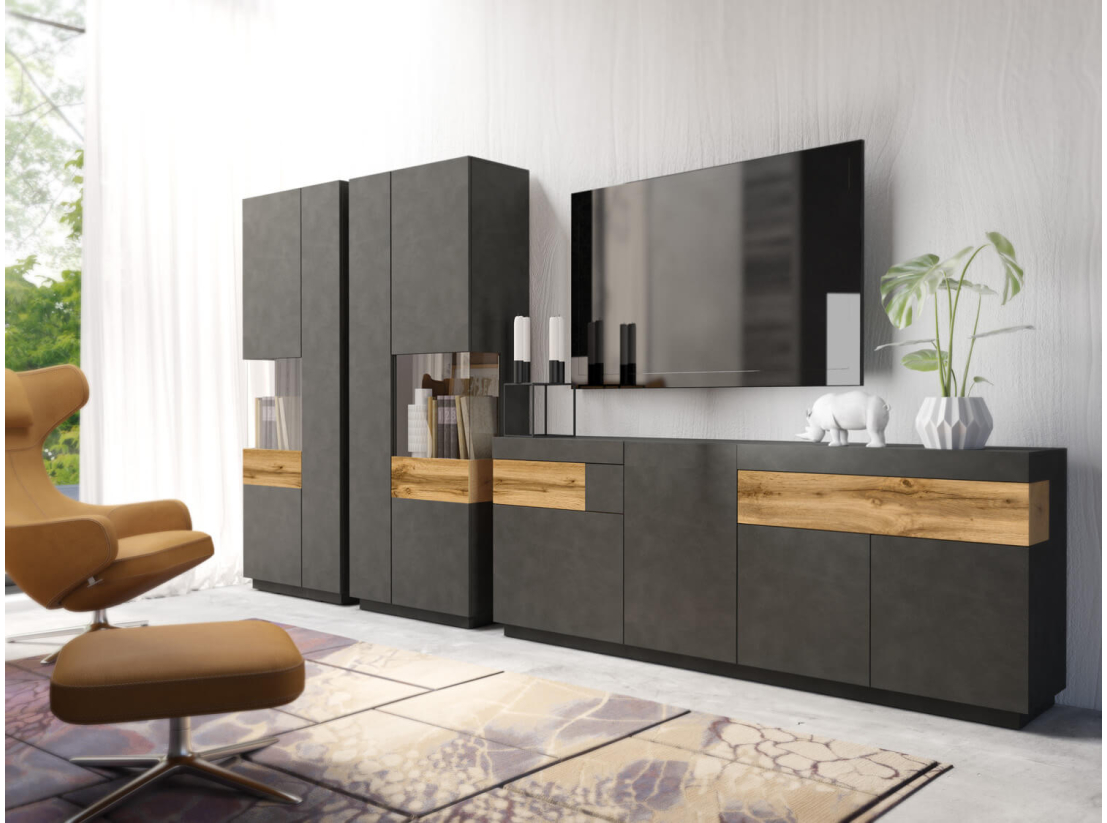 Buffet lumineux LUMINA – Mélaminé finition chêne