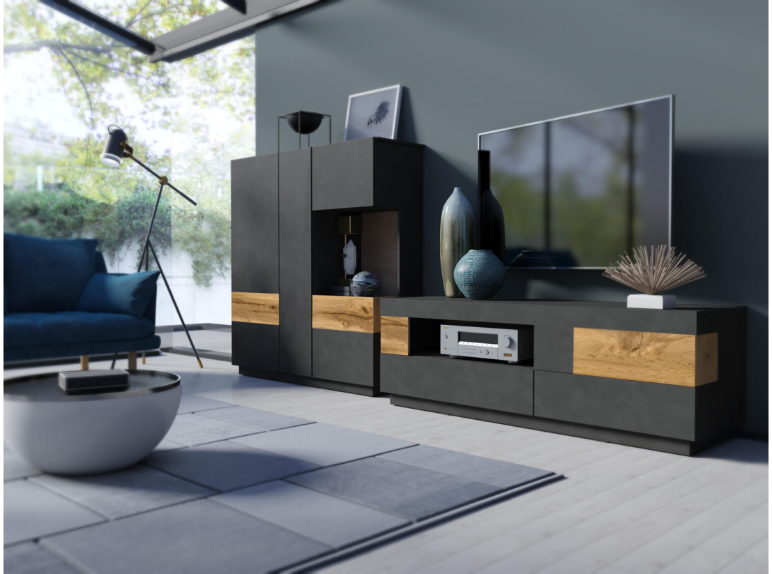Buffet lumineux LUMINA – Mélaminé finition chêne