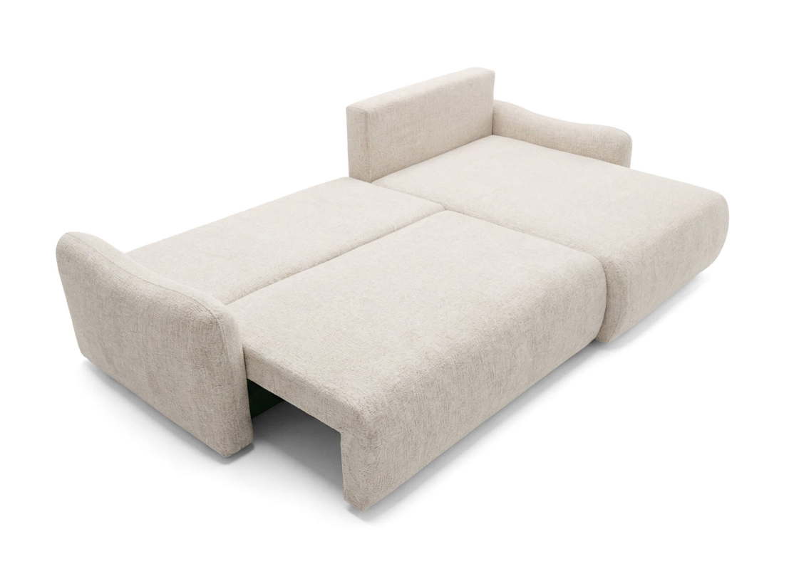 Canapé d’angle APOLINE – Tissu bouclette – Réversible, convertible et coffre intégré