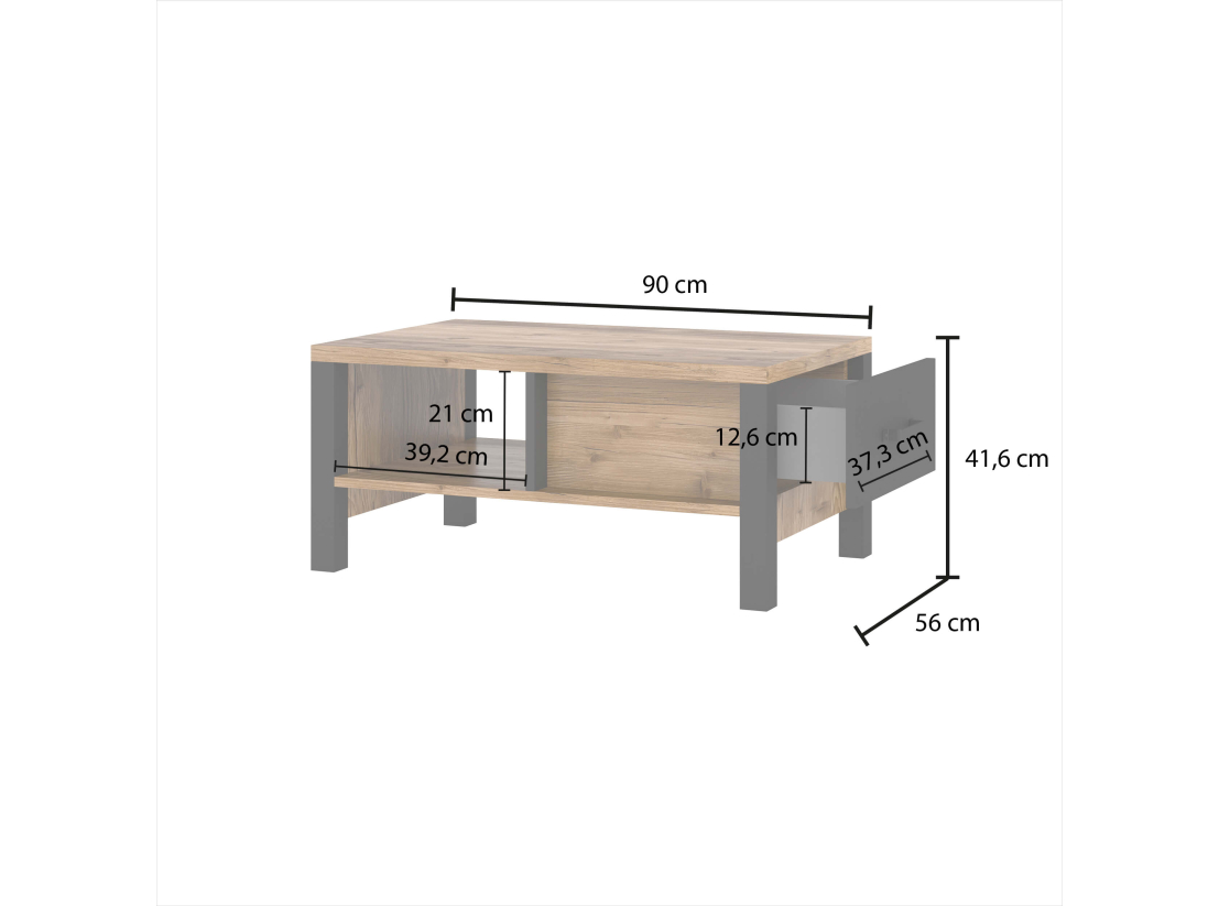 Table basse SOLAN 90x56cm avec 1 tiroir