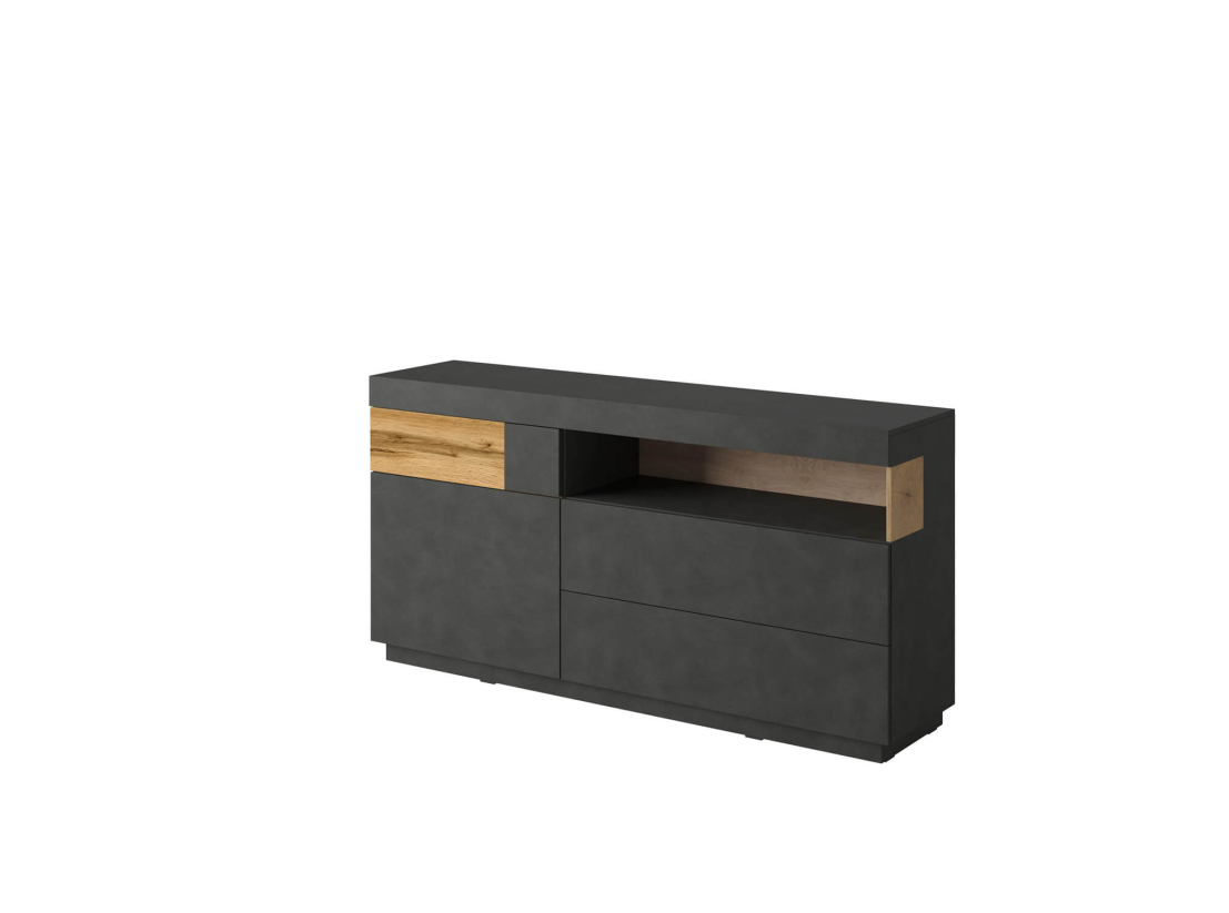 Buffet lumineux 1 porte et 3 tiroirs LUMINA – Mélaminé finition Chêne
