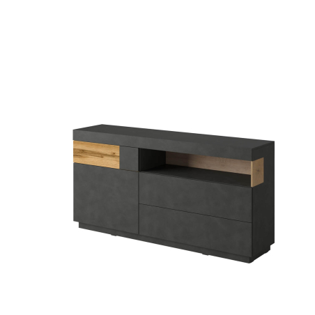 Buffet lumineux 1 porte et 3 tiroirs LUMINA – Mélaminé finition Chêne