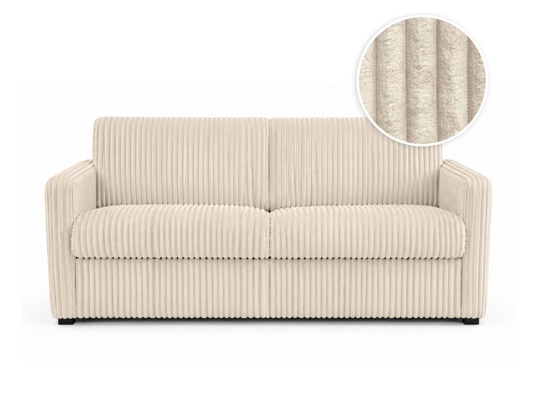 Canapé convertible express 3 places AGATHE couchage quotidien 160x190 en velours côtelé épais - Matelas épaisseur 13cm