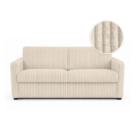 Canapé convertible express 3 places AGATHE couchage quotidien 160x190 en velours côtelé épais - Matelas épaisseur 13cm